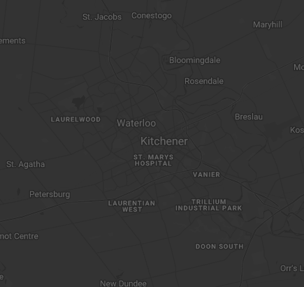 Dark map of Kitchener and the surrounding area